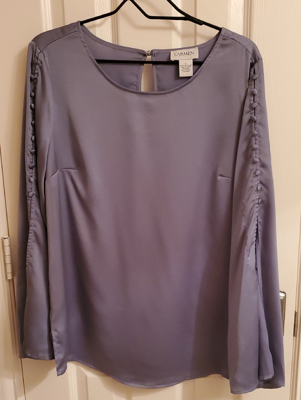 Carmen Marc Valvo Lavender Button-Trim Long-Sleeve Blouse
